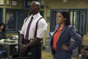 Pictured: (l-r) Terry Crews as Sgt. Terry Jeffords, Melissa Fumero as Amy Santiago.