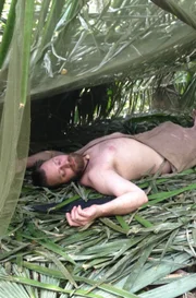 Aaron sleeping in the shelter in Belize.