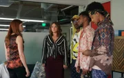 (v.l.n.r.) Gretchen (Aya Cash); Lindsay (Kether Donohue); Honey Nutz (Brandon Black); Sam (Brandon Mychal Smith); Shitstain (Darrell Britt-Gibson)