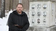 Josh Gates contemplates the Dyatlov Pass Memorial.