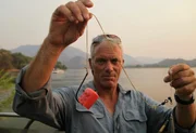 Close up shot of Jeremy Wade baiting up with red soap near Luangwa, Zambezi River, Zambia.