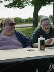 Tammy and niece, Emily, shoot a YouTube video.