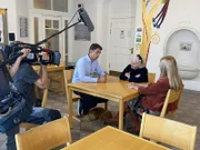 Peter Schneeberger, Brigitte Kren und Susanne Wegscheider  im Körnergymnasium in Linz.