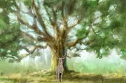 Animation eines Hirsches vor dem Baum des Lebens von John Howe