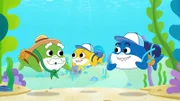 L-R: Grandpa Shark, Baby Shark, Daddy Shark