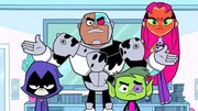 L-R: Raven, Cyborg, Beastboy, Starfire
