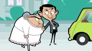 L-R:Mrs. Wicket (voiced by Sally Grace), Mr. Bean (voiced by Rowan Atkinson)