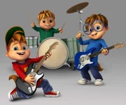 Alvin (li.), Simon (re.) und Theodore sind drei singende Streifenhörnchen, die bei ihrem Adoptivvater Dave leben.