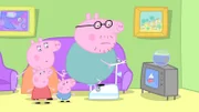v.li.: Mummy Pig, Peppa Pig, George Pig, Daddy Pig