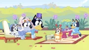 L-R: Muffin, Uncle Stripe, Banddit, Bingo, Bluey