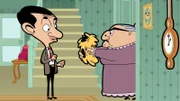 L-R: Mr. Bean (voiced by Rowan Atkinson), Mrs. Wicket (voiced by Sally Grace)