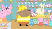 L-R: Mummy Pig, Daddy Pig, Mr. Bull, Miss Rabbit, Peppa Pig, George Pig