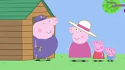 v.li.: Grandpa Pig, Granny Pig, Peppa Pig, George Pig