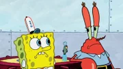 L-R: SpongeBob, Plankton, Mr. Krabs