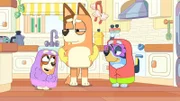 L-R: Bingo, Chilli, Bluey