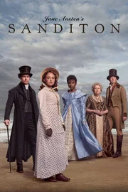 F.v. Tom Parker (Kris Marshall),  Charlotte Heuwood (Rose Williams), Miss Lambe (Crystal Clarke), Lady Denham (Anne Reid), og Sidney Parker (Theo James)