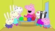 L-R: Richard Rabbit, Rebecca Rabbit, Suzy Sheep, Peppa Pig, Zoë Zebra, George Pig