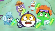 v.li.: Hank, Chucks, Baby Shark, William, Vola