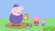 L-R: Grandpa Pig, Peppa Pig, George Pig