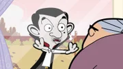 L-R: Mr. Bean (voiced by Rowan Atkinson), Mrs. Wicket (voiced by Sally Grace)