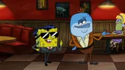 Vorne, l-r: SpongeBob, Maitre D