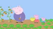 v.li.: Grandpa Pig, Peppa Pig, George Pig