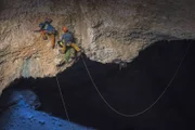 Stefan Glowacz and Chris Sharma climbed the last pitch in the roof from the Cave, Cave Majlis Al Chinn, Oman on February 28th, 2014
