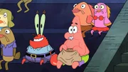 Vorne: Mr. Krabs (m.) und Patrick (r.)