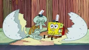 L-R: Squidward, SpongeBob