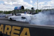 Big Chief does a burnout at the track.