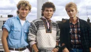 Die norwegische Band "a-ha" mit v.l.n.r. Magne Furuholmen, Morten Harket und Pål Waaktaar-Savoy (Archivfoto, London 06.10.1985)