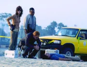 Am Strand von Miami wird ein Toter gefunden. Megan (Kim Delaney), Eric (Adam Rodriguez) und Horatio (David Caruso, unten) treffen am Tatort ein.
