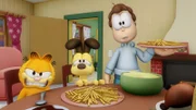 Jons Besuch futtert Garfield das Essen weg.