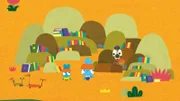 In der sonnigen Savanne lernen Bop (mi.) und Boo (li.) das Zebramädchen Zhenya (re.) kennen, das eine echte Büchernärrin ist. Sie zeigt den Brave Bunnies ihre große Sammlung.
