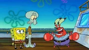 L-R: SpongeBob, Squidward, Mr. Krabs