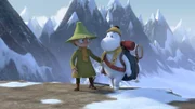 Aus Sehnsucht ist Mumintroll (re.) Snufkin (li.) in sein Winterquartier in die Berge gefolgt.