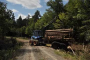 Forwarder coming out of the woods as seen on episode two of American Loggers.