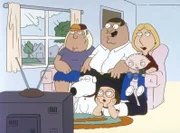 (1. Staffel) - (v.l.n.r.) Die Mittelklasse-Familie: Chris, Brian, Peter, Meg, Stewie und Lois Griffin sind eine fernsehbesessene Familie.