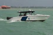Puerto Rico: US Customs and Border Protection boat patrols the waters off the dock at the Fajardo Port of Entry.