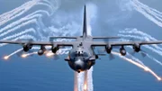 Da die Hercules AC-130 auf ein Transportflugzeug zurückgeht, kann sie sogar mit mehr als 69 Tonnen Ladung an Bord starten.