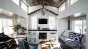 Mollie Bolin's has a an open and spacious living area in her tiny home thanks to the walls that extend out, as seen on Tiny House, Big Living.