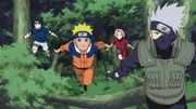 (v.l.n.r.) Itachi Uchiha; Naruto Uzumaki; Sakura Haruno; Rokudaime Hokage