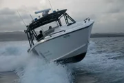 U.S. Customs and Border Patrol speed boat scans the coastline of Puerto Rico.