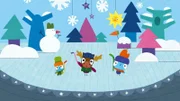 Im verschneiten Wald treffen Bop und Boo ihren "alten" Freund Dwayne, den kleinen Elch wieder.  Mit dem Hockey-Set haben die drei einen tollen Tag im Schnee!