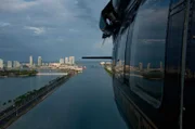 Miami, FL, USA: Agents flying a helicopter above Miami to patrol or illegal activity.