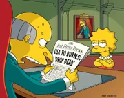 Mr. Burns (l.) versucht, sämtliche Medien der Stadt in seine Hand zu bringen, was ihm auch gelingt. Und so beschließt Lisa (r.), ihre eigene Zeitung herauszubringen, um auch eine andere Meinung öffentlich kundzutun ...