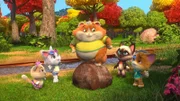 Die Buffycats suchen am Fluss Oma Pinas Glücksanhänger. Doch dort treiben sich nicht nur Blister und Kratz herum, auch ein fieser Katzenjäger verfolgt die Kätzchen.
