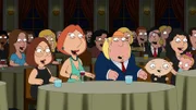 Seine Familie lacht sich kaputt, doch Peter hat ein Problem mit seiner eigenen Idee. Meg (l.), Lois (2.v.l.), Chris (2.v.r.) und Stewie (r.) ...
