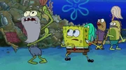 Vorne, l-r: Old Man Jenkins, SpongeBob