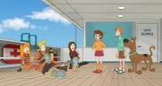Daphne Blake(l.) Fred Jones(2.v.l.), Velma Dinkley(3.v.r.) Shaggy Rogers(2.v.r.) Scooby-Doo(r.)